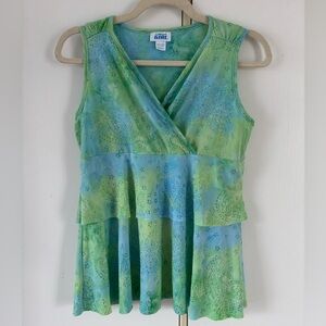 Y2K La Senza Girl Green Blue Sleeveless Tank Babydoll Paisley Glitter Vintage XL